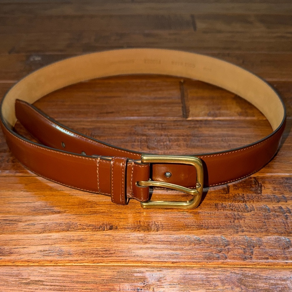 Cole Haan Brown Leather Belt with Gold Buckle, 34